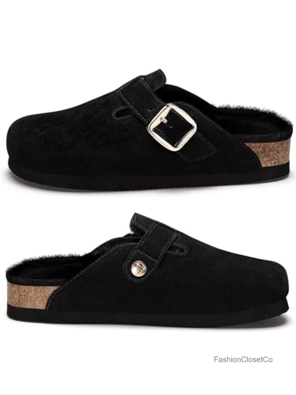 Women's Fuzzy Suede Clogs Leather Mules Fur Lined Non Slip Shoes - Picture 5 of 6
